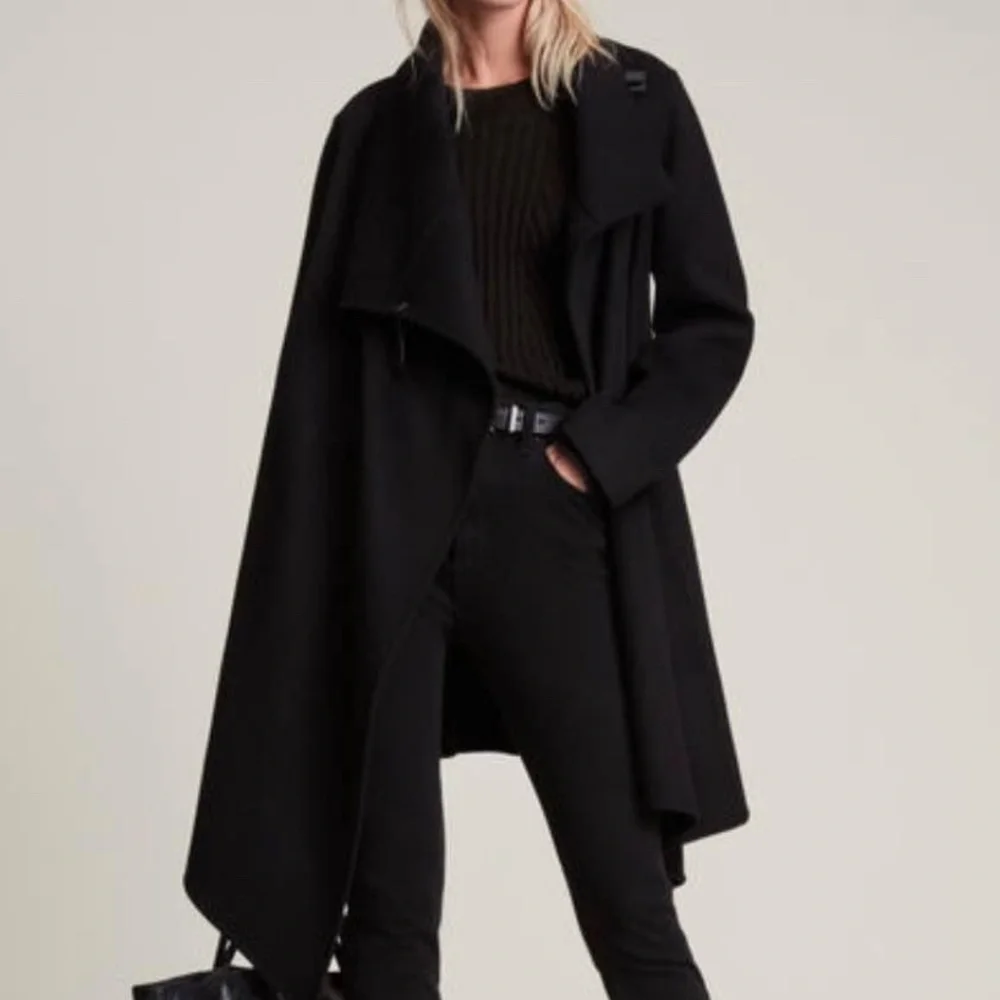 BLACK COAT. ALLSAINTS. Asymmetric shape. Coat & Jacket - Picture 2 of 8